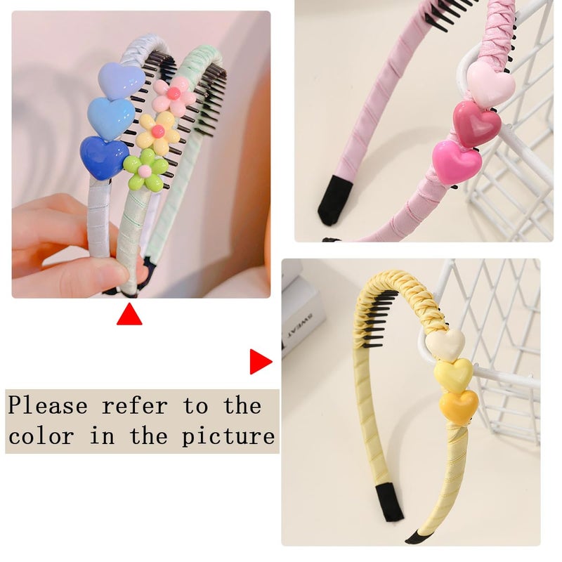 KuuGuu 4 PCS Girls Heart Flower Headbands Teeth Comb Colorful Hairband for Kids Non-slip Headpiece for Women Girls Fashion Cute Grace Hair Bands Summer Flower Hair Accessories for Festival Party - Image 3